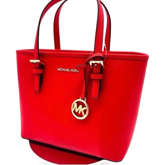 Michael Kors Jet Set Travel Extra-Small Top Zip Tote Bag Red - Picture 1 of 9